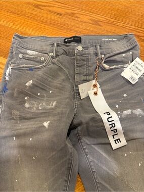 Purple Brand Men's Gray Distressed Paint-Effect Jeans size 31